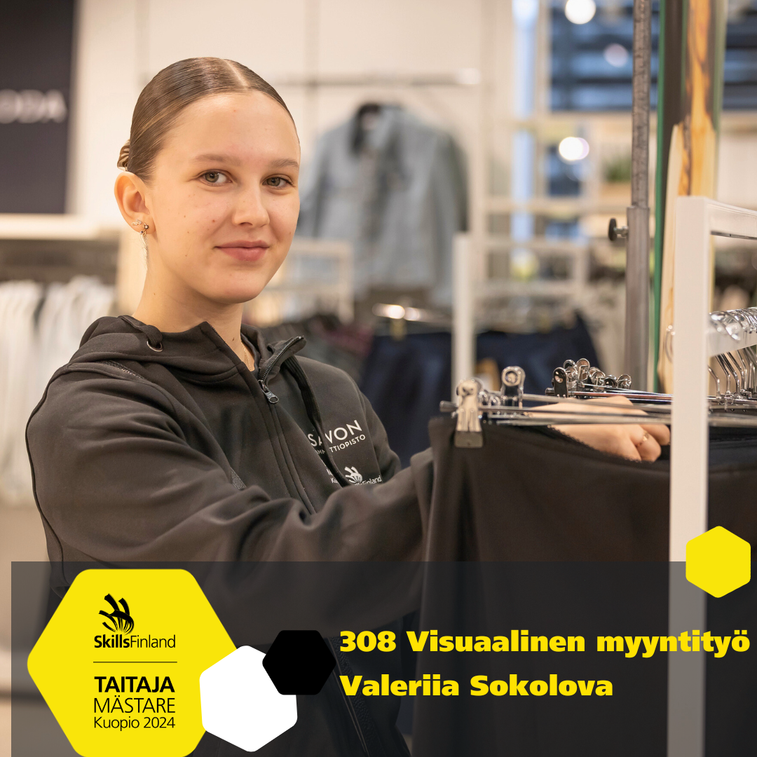 Taitaja-finalisti harjoittelemassa visuaalista myyntityötä.